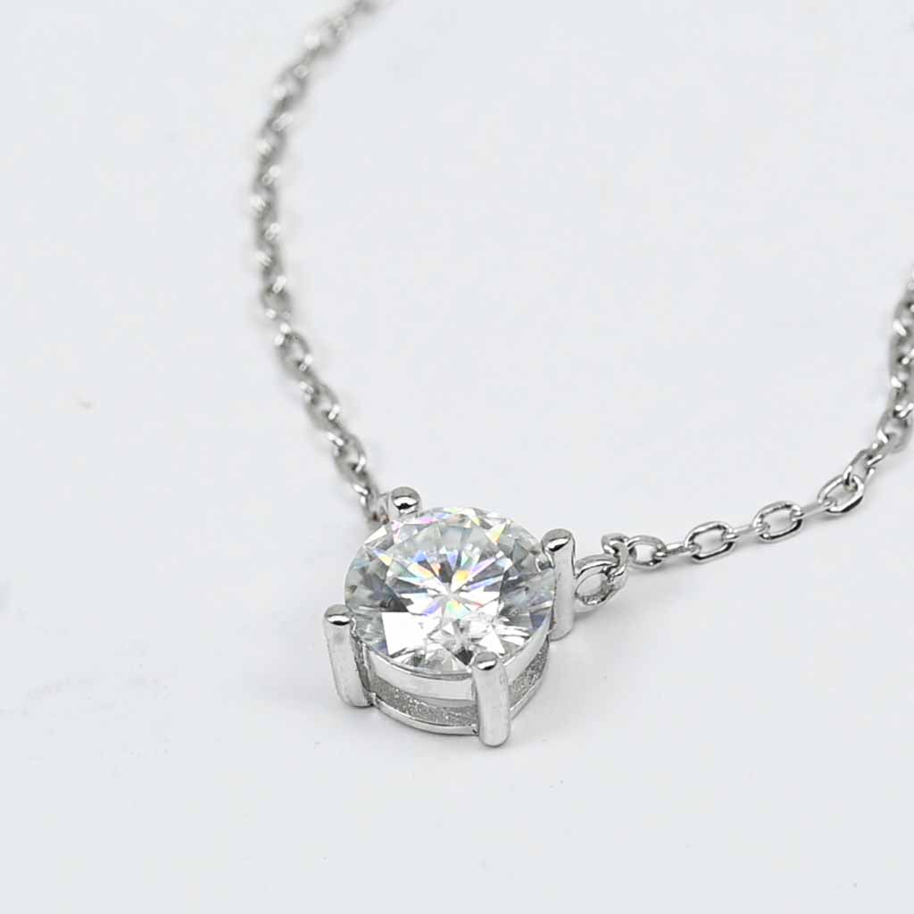 Platinum Plated Sterling Silver Round Cut Lab Grown Diamond Necklace