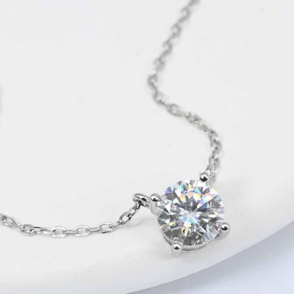 Platinum Plated Sterling Silver Round Cut Lab Grown Diamond Necklace