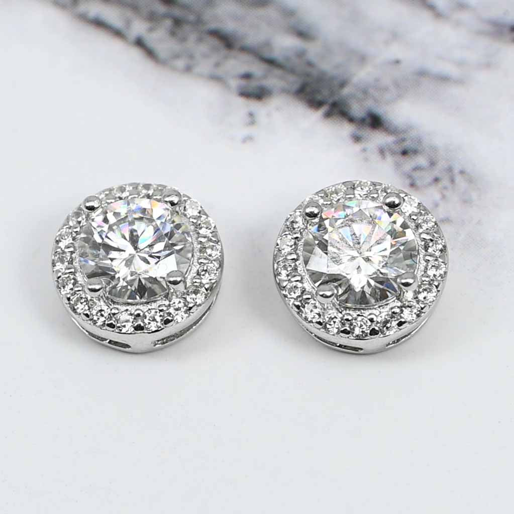 Platinum Plated S925 Lab Grown Diamond Cluster Stud Earrings