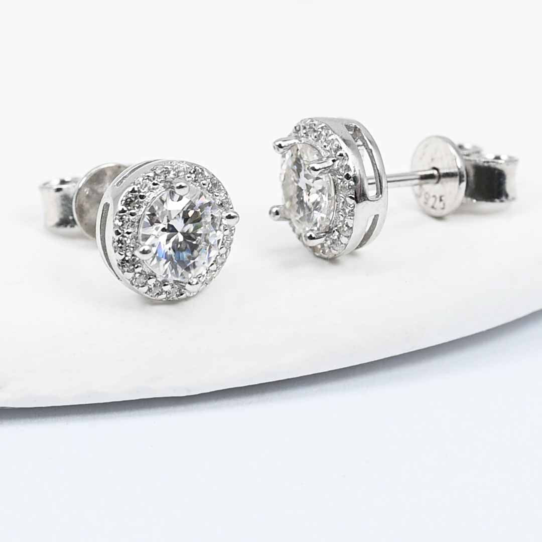 Platinum Plated S925 Lab Grown Diamond Cluster Stud Earrings