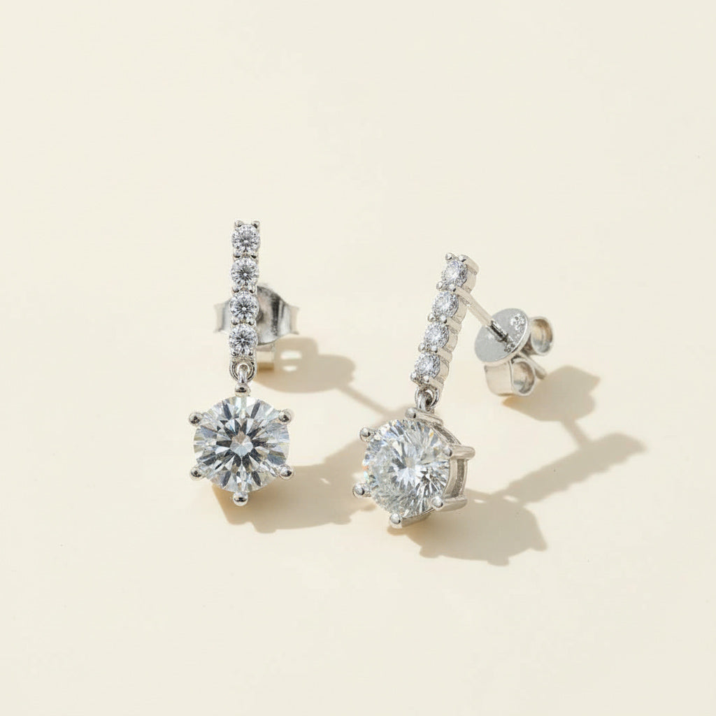 Brilliant cut 1ct moissanite drop earrings in platinum plated S925 silver