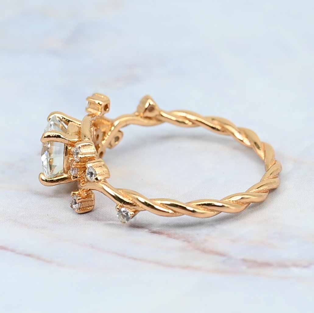 Gold Plated Sterling Silver Twisted Leaves Lab Grown Diamond Ring , S925 Spiral Eternity Moissanite Ring