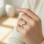 Gold 2ct D/VVS1 pear cut moissanite ring on hand