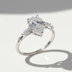 Platinum D/VVS1 pear cut moissanite ring close-up