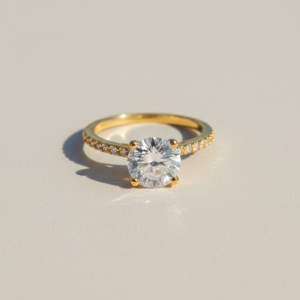 Elegant 1–2ct lab grown moissanite engagement ring in gold plated silver