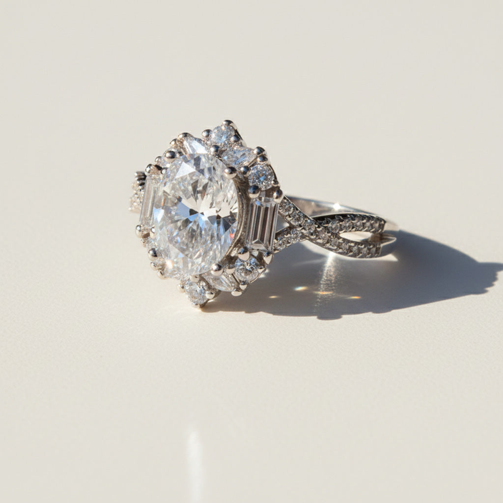 2ct lab grown moissanite ring in platinum plated sterling silver