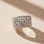 Architectural wide silver ring with lab grown diamonds