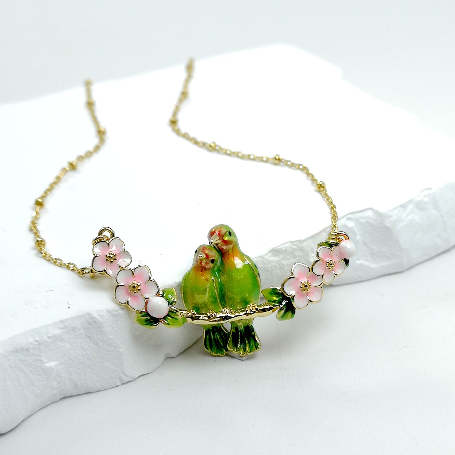 Lovebird Branch Pendant Necklace