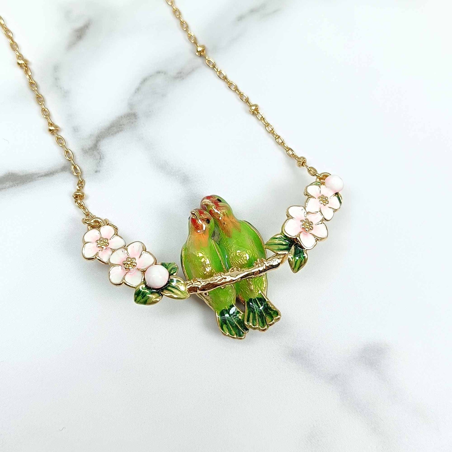 Lovebird Branch Pendant Necklace