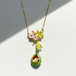Necklace with a floral and mouse pendant on a white background