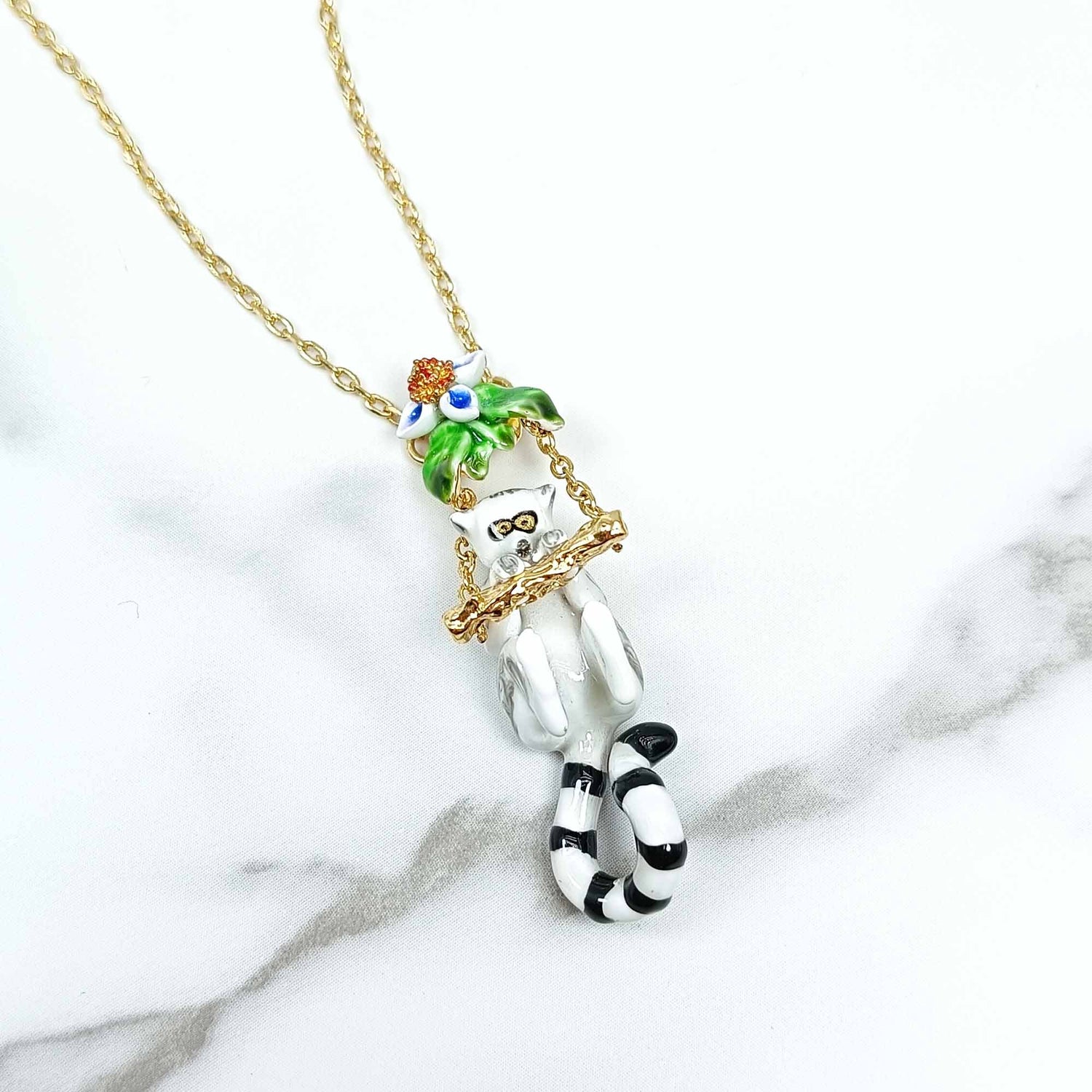 Handpainted Enamel Monkey Pendant Necklace