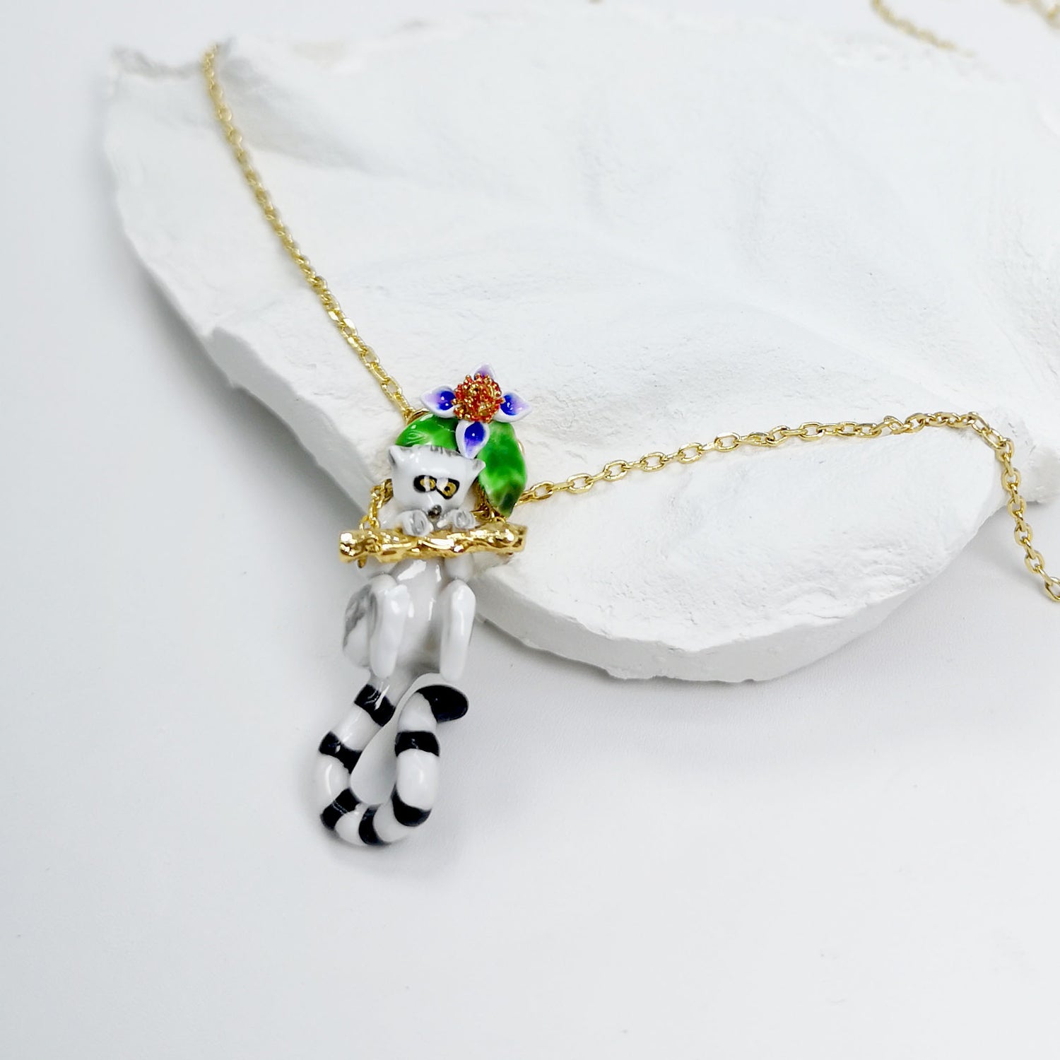 Handpainted Enamel Monkey Pendant Necklace