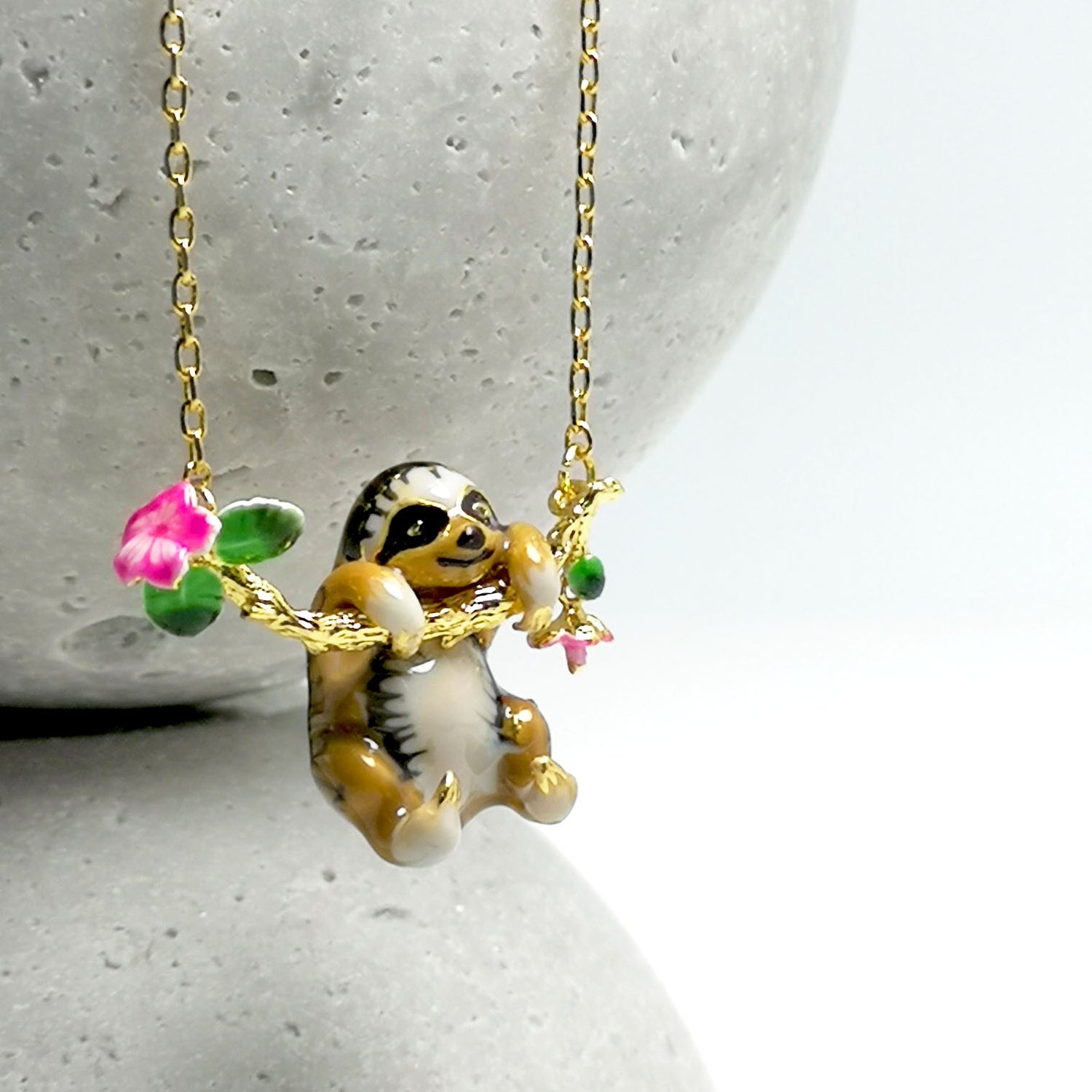 Handpainted Enamel Sloth Necklace