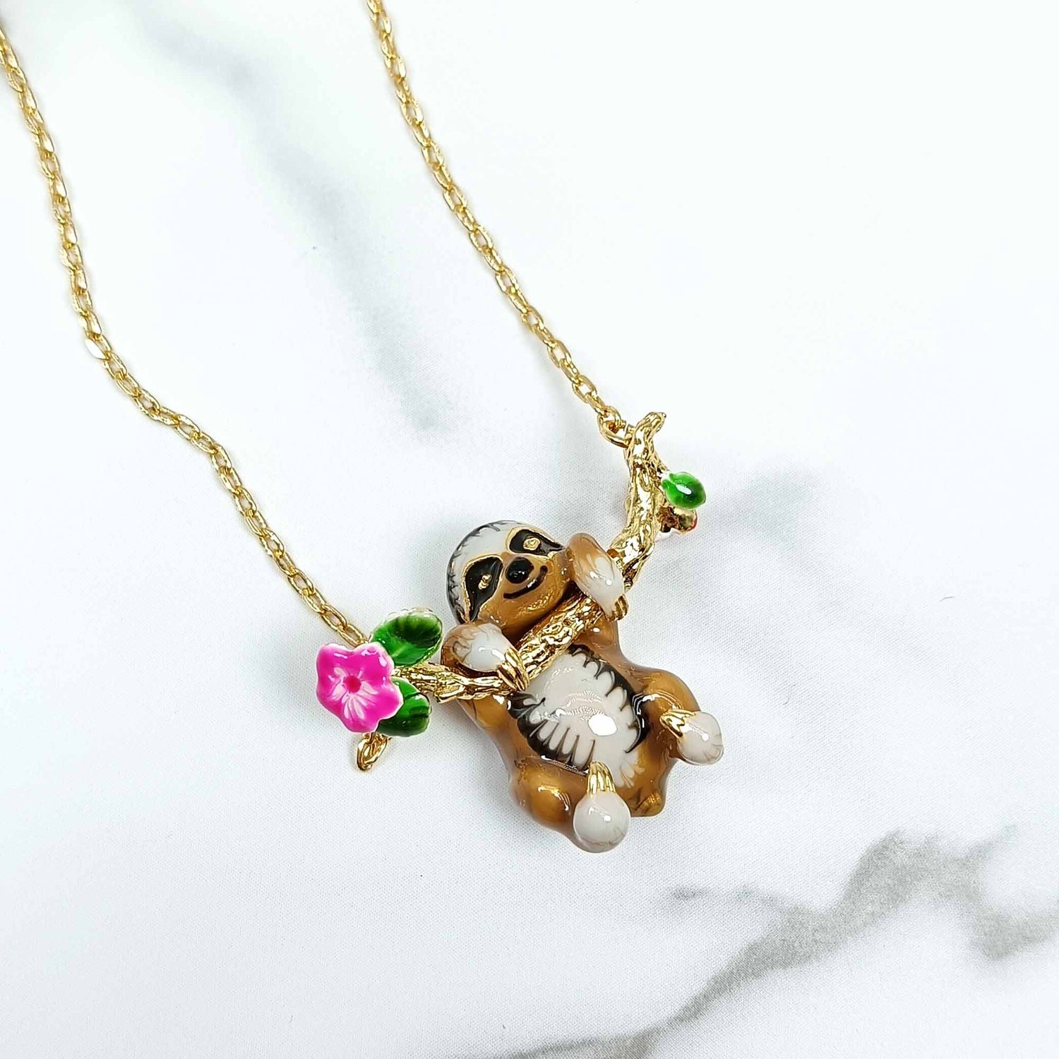 Handpainted Enamel Sloth Necklace
