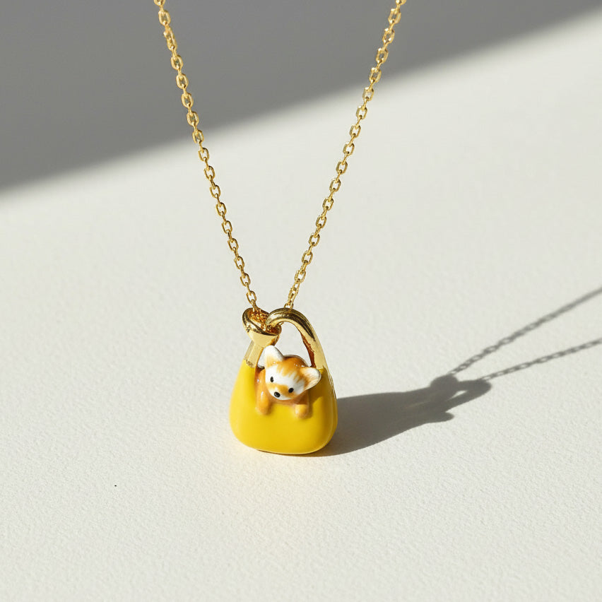 Hand-painted yellow chihuahua bag pendant necklace by A2K London