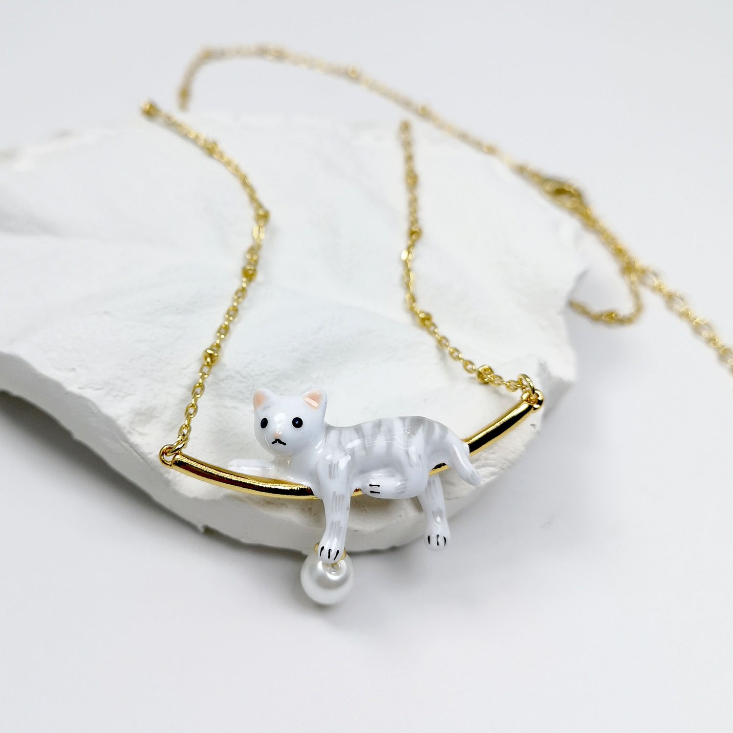 Handpainted Enamel Cat Pendant Necklace