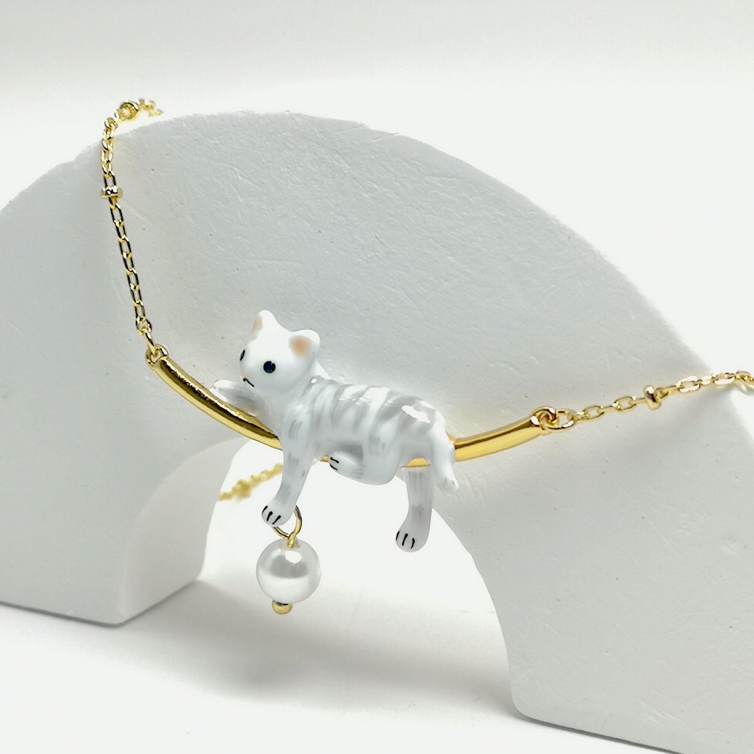 Handpainted Enamel Cat Pendant Necklace
