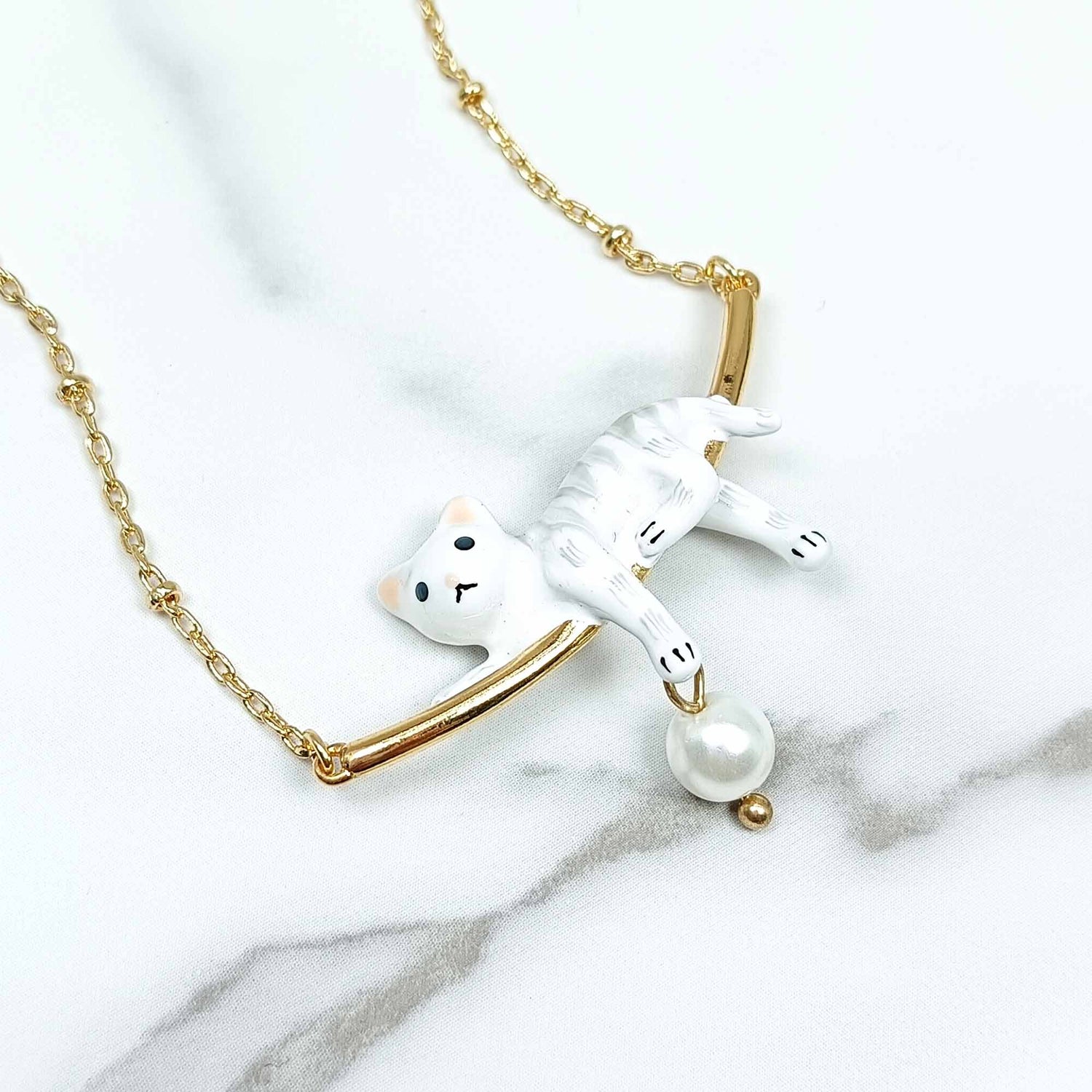 Handpainted Enamel Cat Pendant Necklace