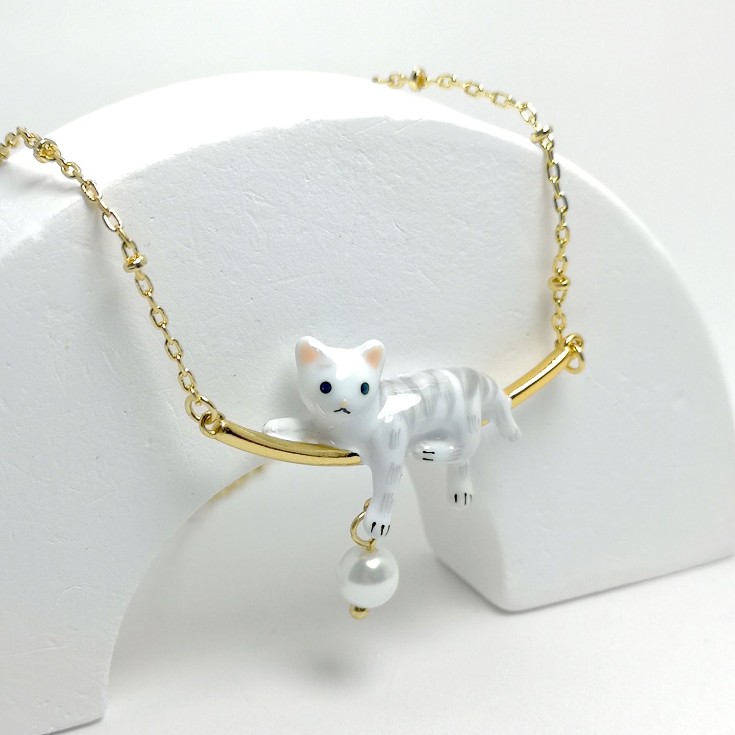 Handpainted Enamel Cat Pendant Necklace
