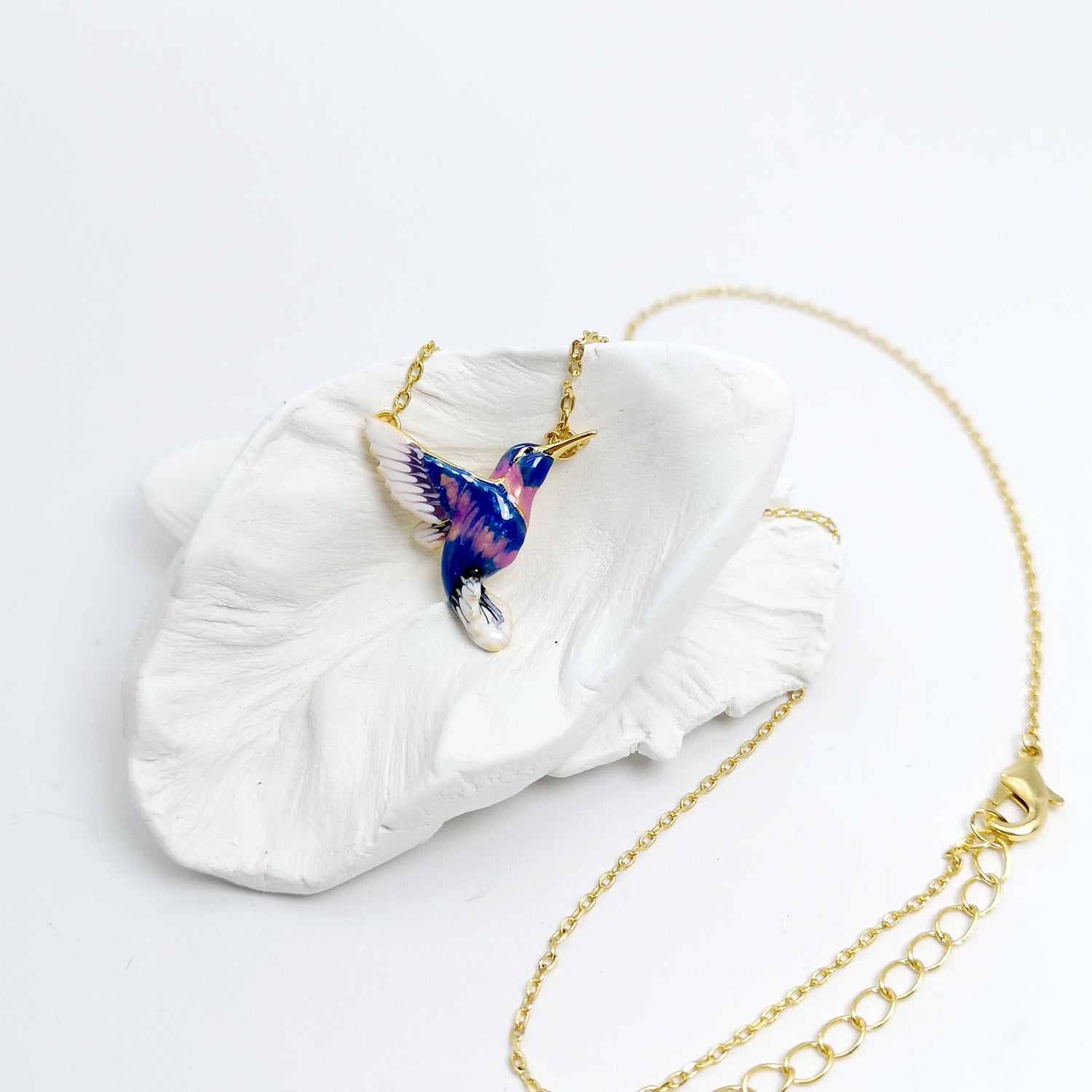 Handpainted Enamel Hummingbird Pendant Necklace