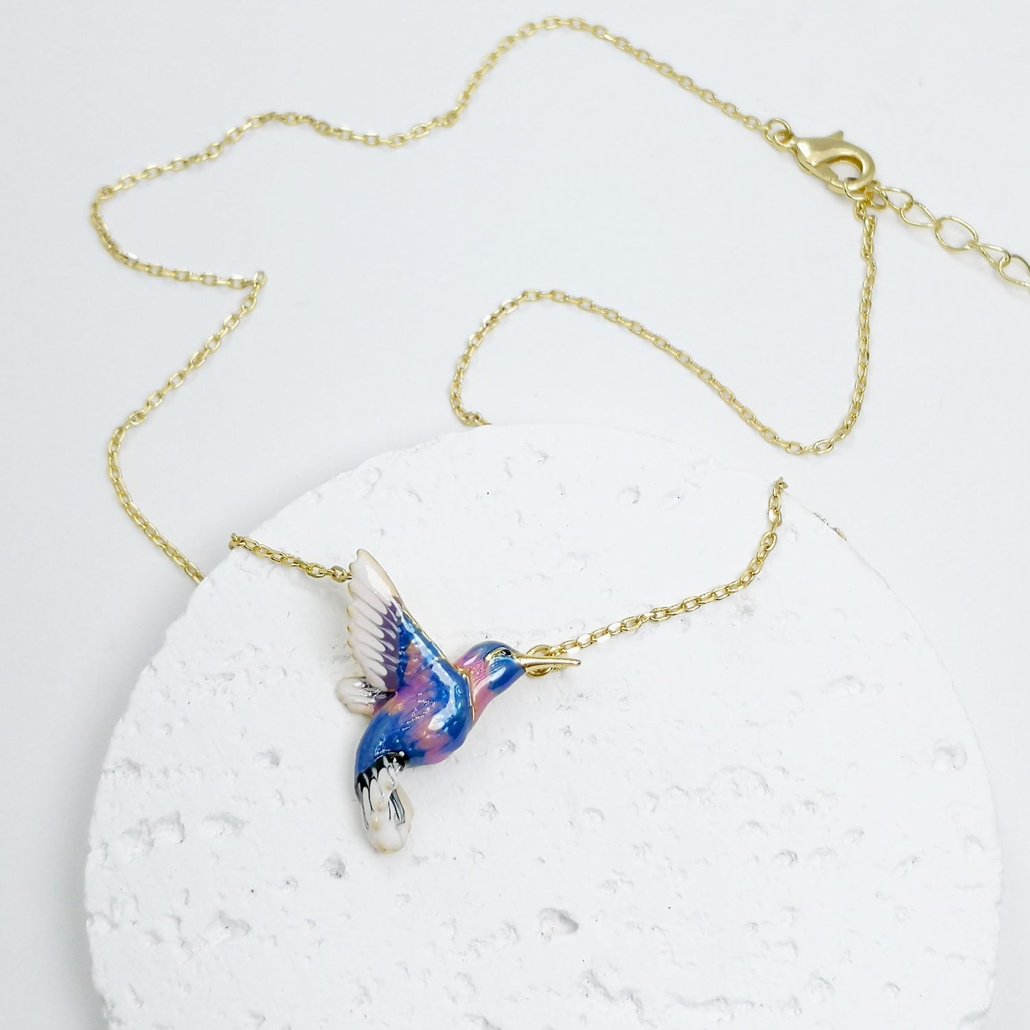 Handpainted Enamel Hummingbird Pendant Necklace