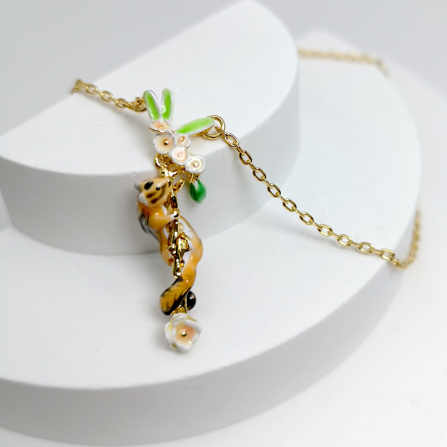 Handpainted Enamel Squirrel Pendant Necklace