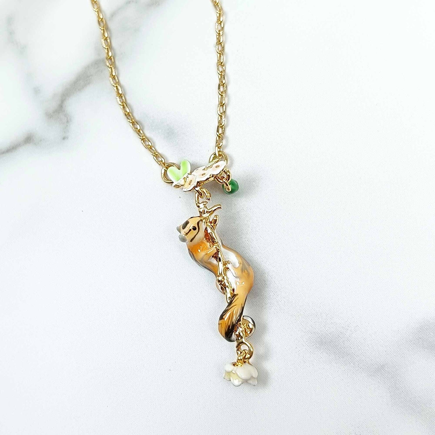 Handpainted Enamel Squirrel Pendant Necklace