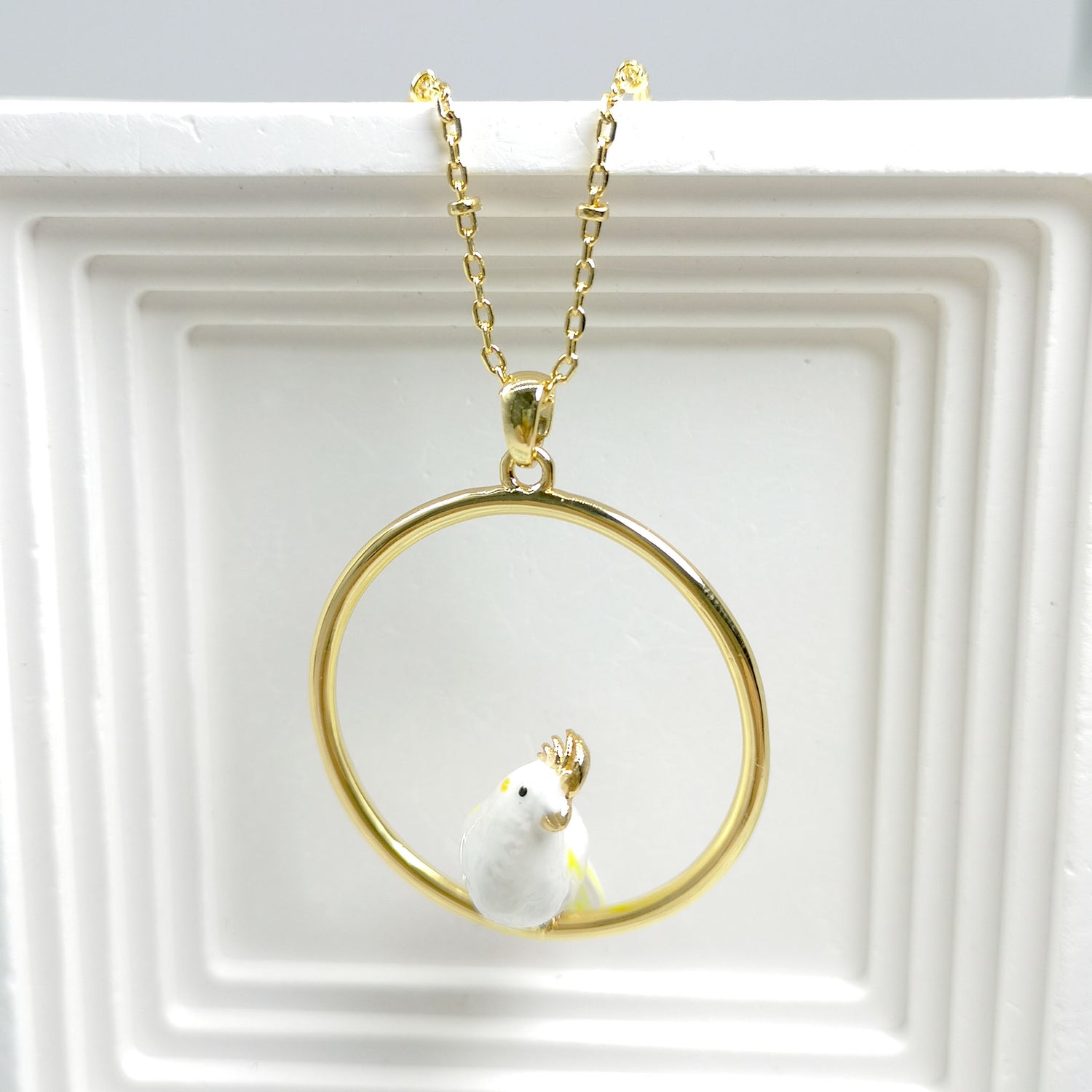 Handpainted Cockatoo Bird Hoop Necklace