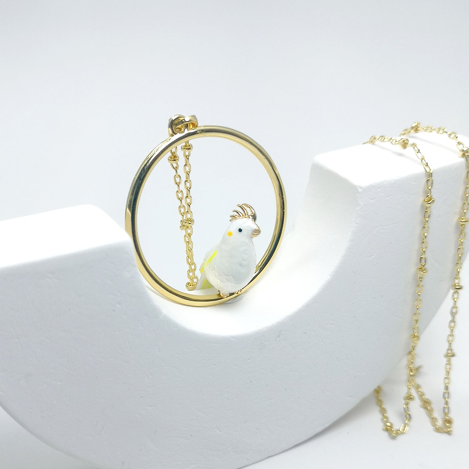Handpainted Cockatoo Bird Hoop Necklace