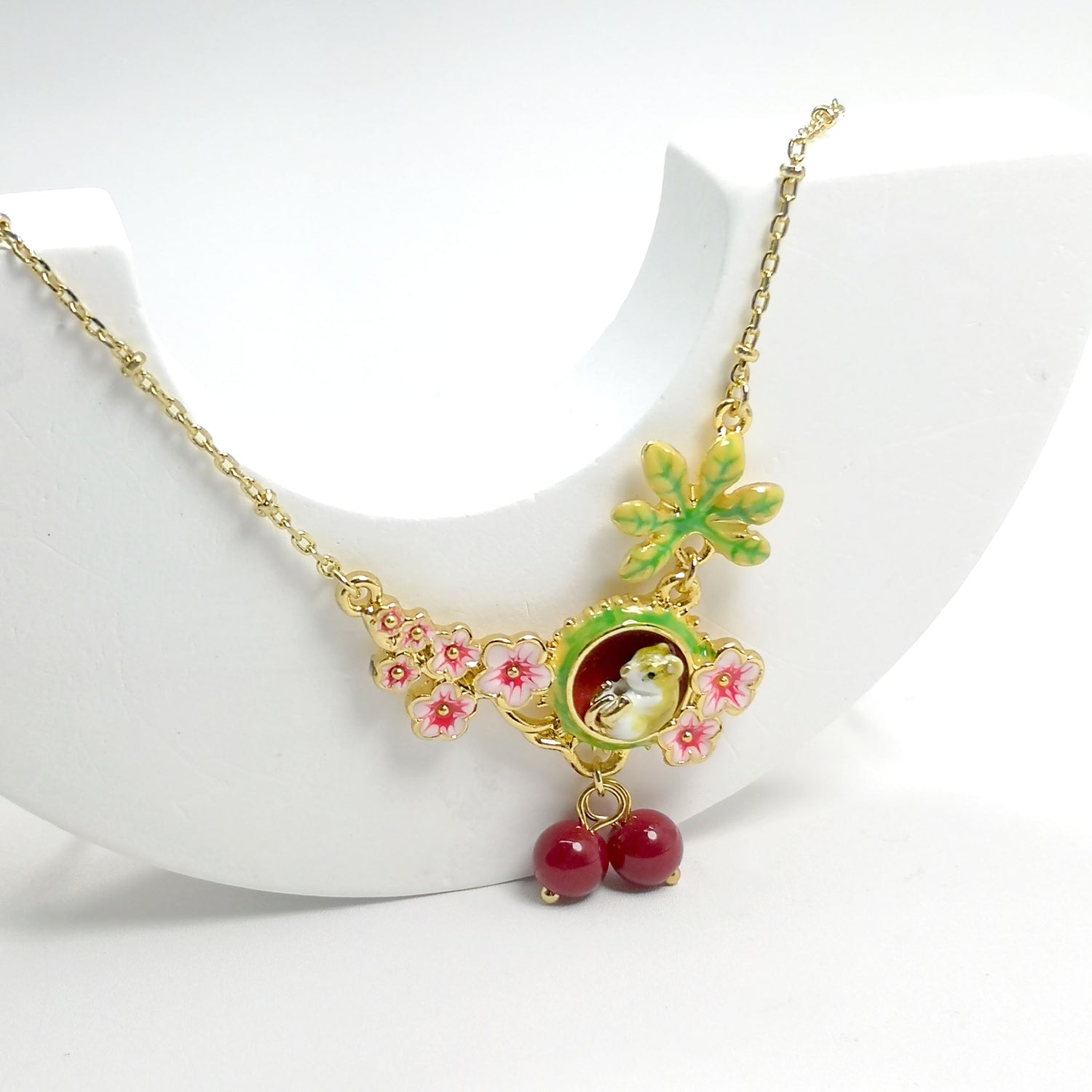 Handpainted Enamel Conker Mouse Necklace