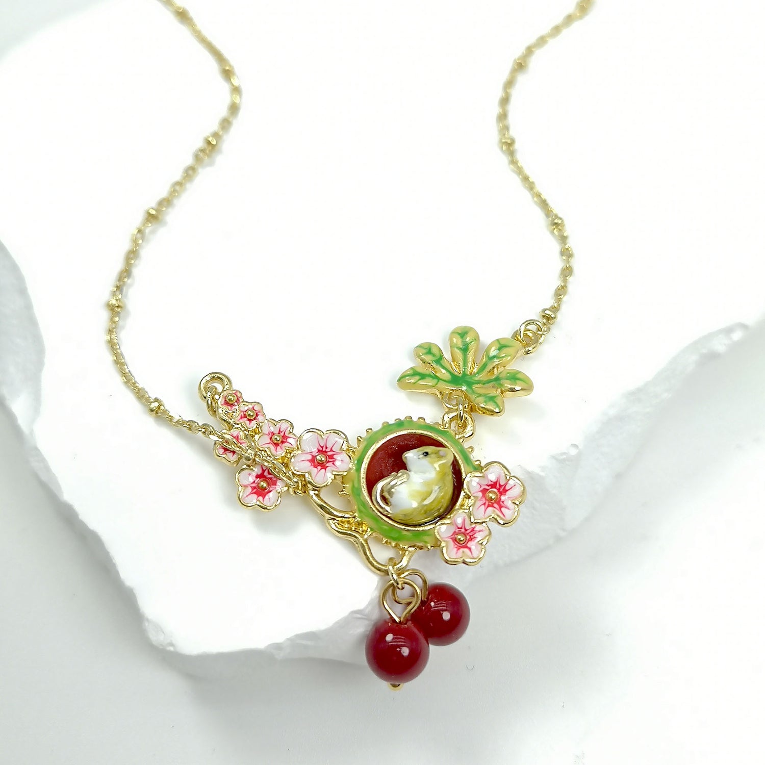 Handpainted Enamel Conker Mouse Necklace