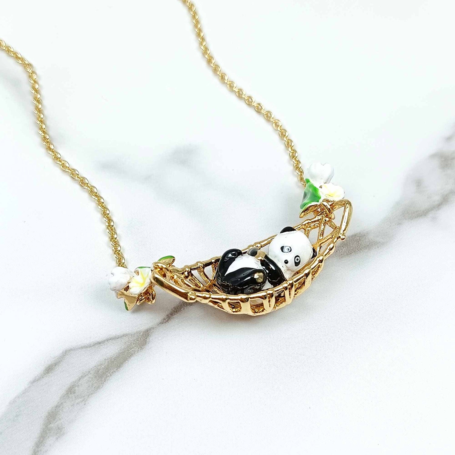 Handpainted Enamel Panda Necklace