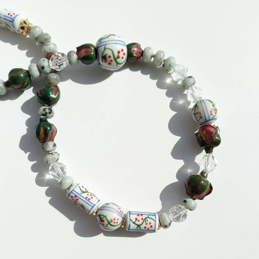 Colorful beaded bracelet on a white background