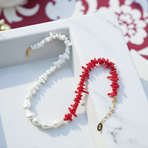 Red Coral & Pearl Necklace