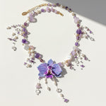 Amethyst, quartz, and freshwater pearl statement necklace