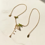 Floral lily of the valley pendant necklace with freshwater pearls