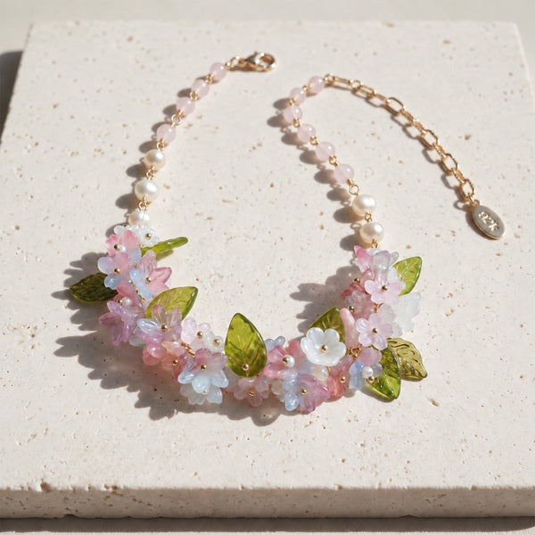 Pink Quartz Floral Necklace