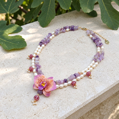 Orchid Jade & Pearl Necklace