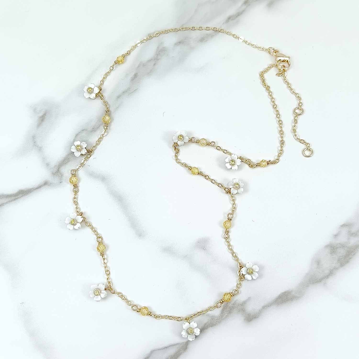 Mother of Pearl Birthstone Flower Necklace