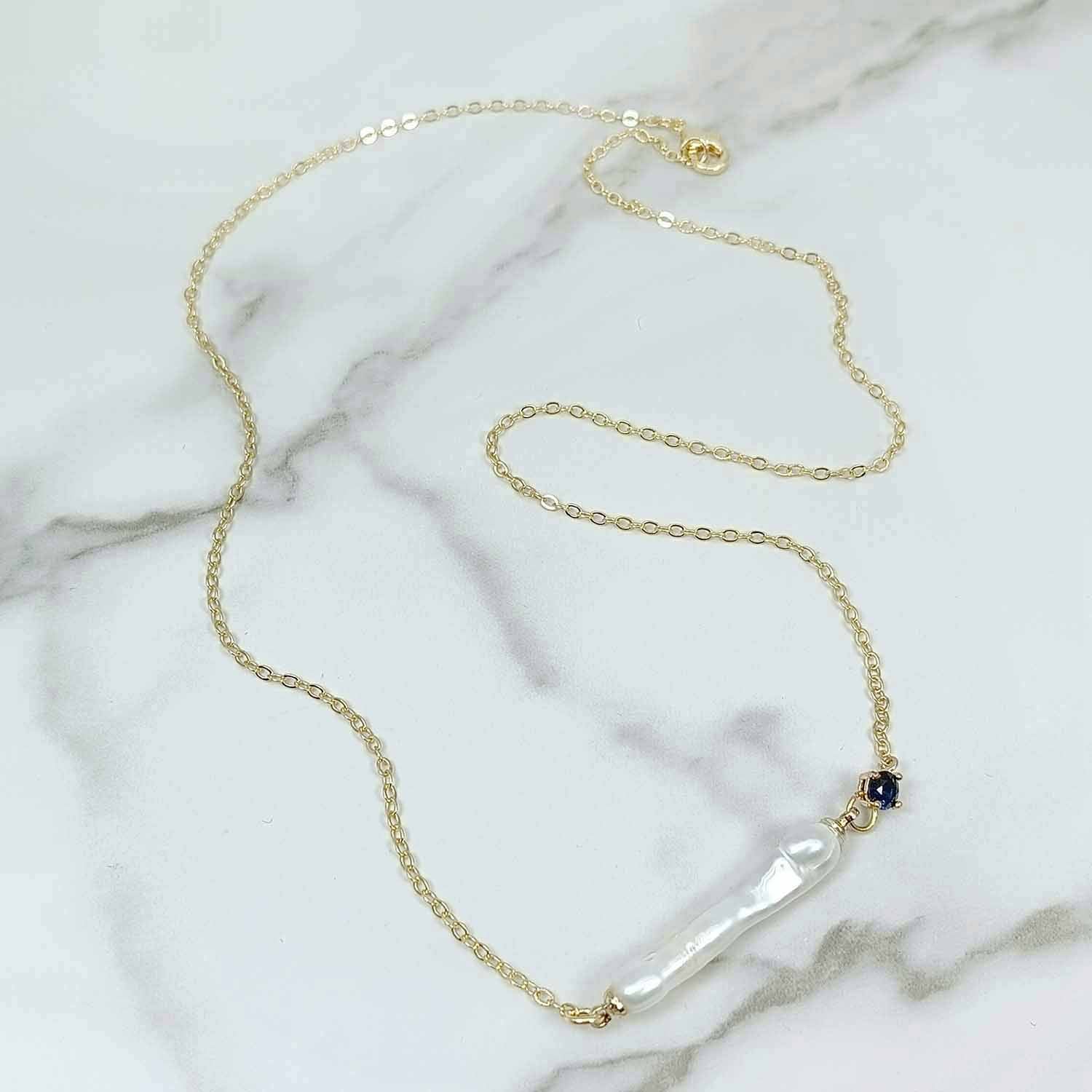 Freshwater Stick Pearl & Birthstone Necklace