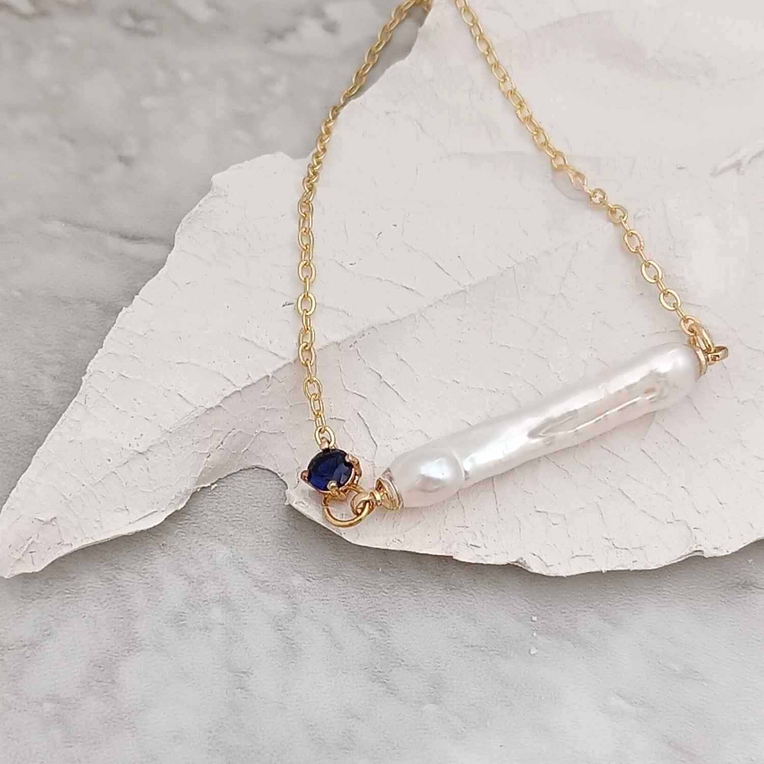 Freshwater Stick Pearl & Birthstone Necklace