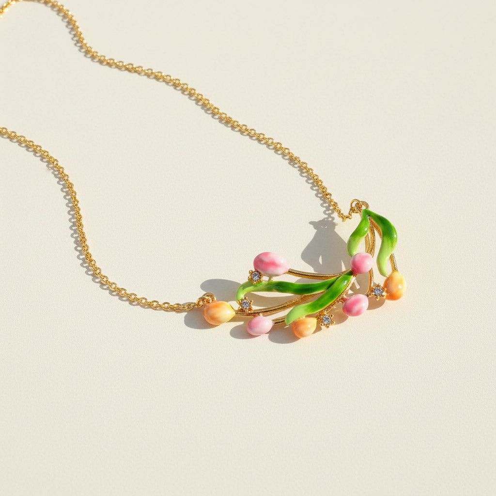 Necklace with floral design on a beige background