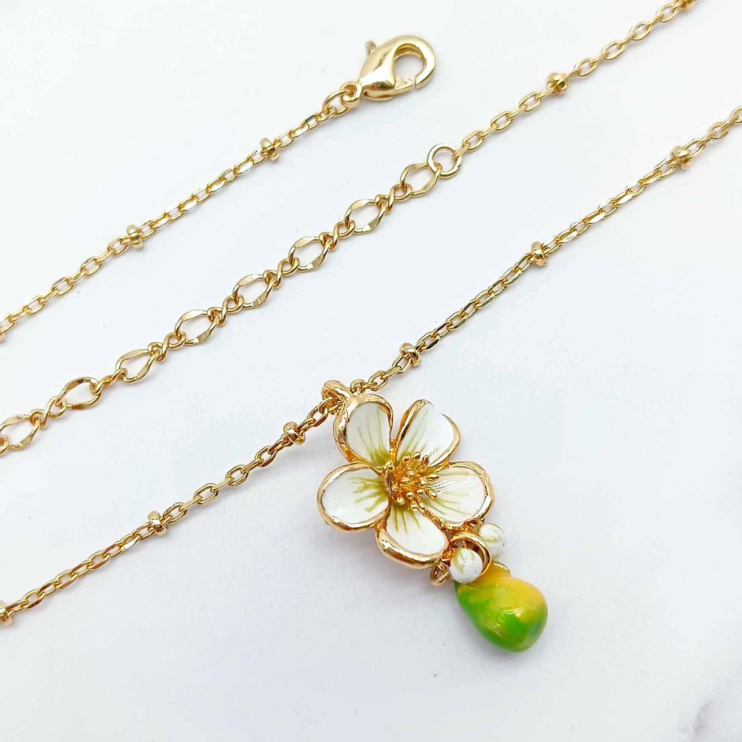 Hand-Painted Blossom Necklace with Pear Charm