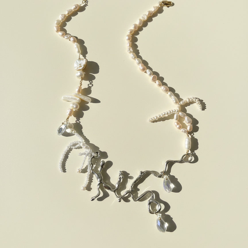 Freshwater Pearl & Metal Branch Statement Necklace