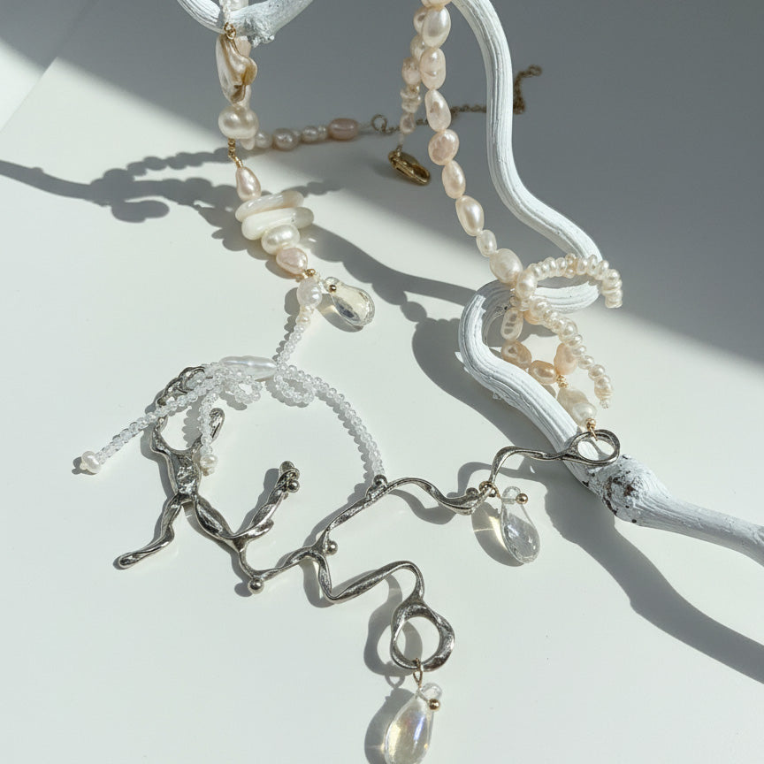 Freshwater Pearl & Metal Branch Statement Necklace
