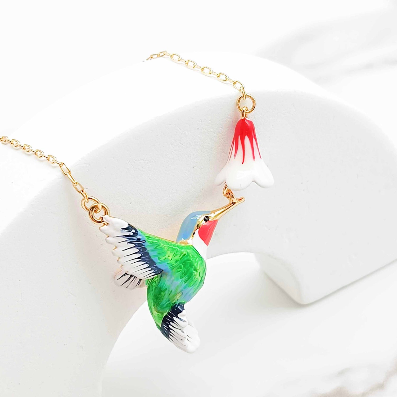 Tropical Hummingbird – Handpainted Enamel Pendant Necklace