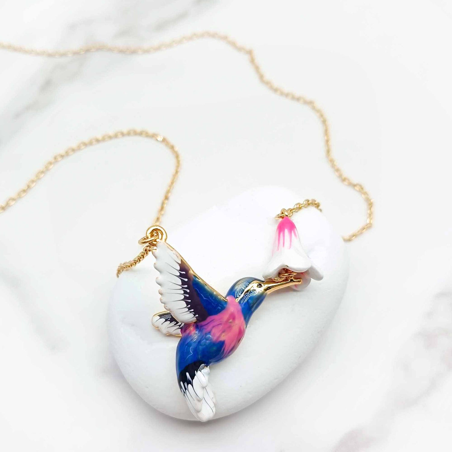 Tropical Hummingbird – Handpainted Enamel Pendant Necklace