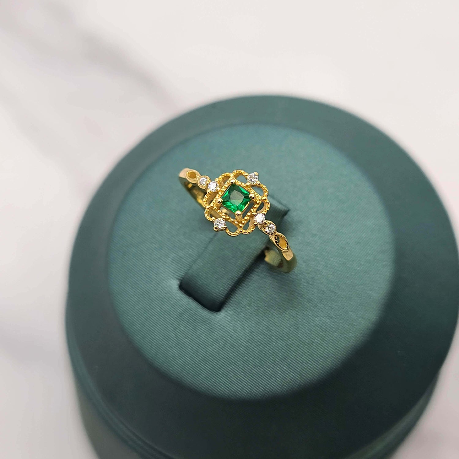 May Birthstone Square Emerald Green CZ Open Adjustable Ring