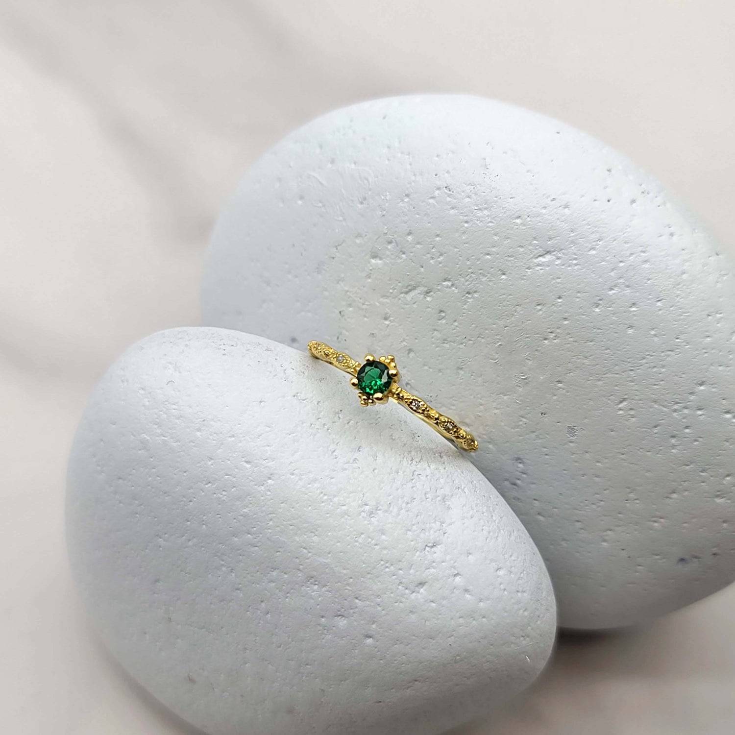Green Emerald CZ Open Adjustable Ring