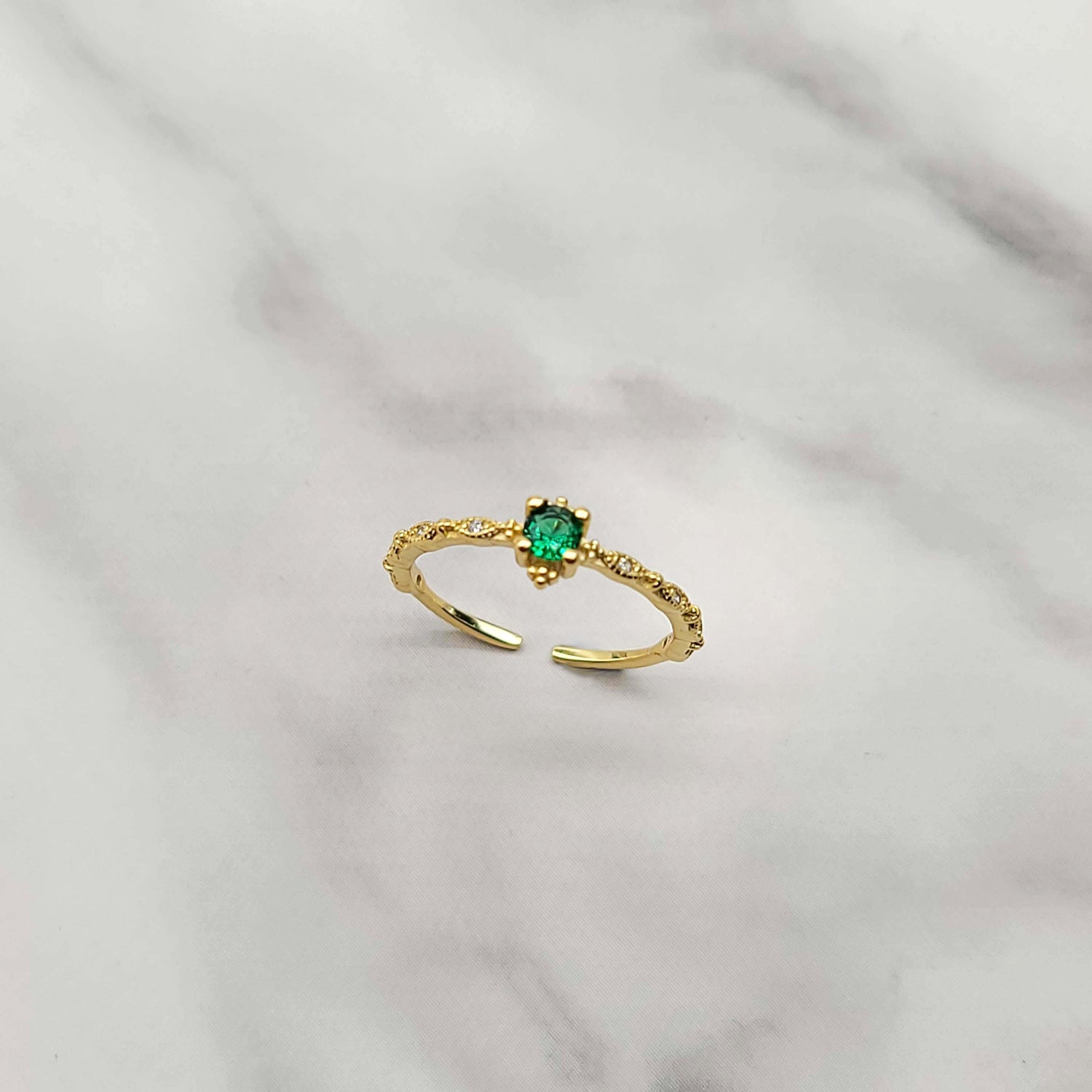 Green Emerald CZ Open Adjustable Ring